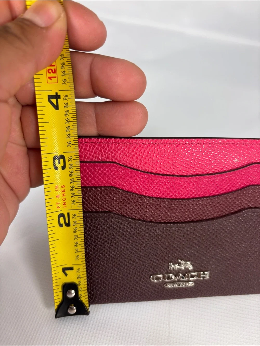 Coach Pink and Brown Pebbled Leather Card Holder